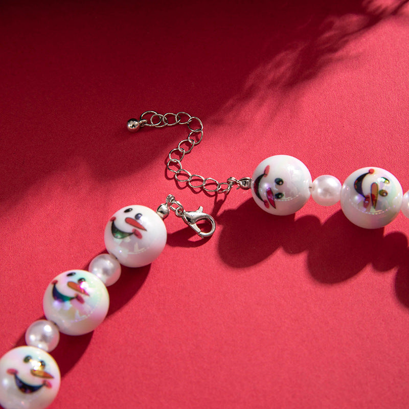 Wholesale  Acrylic Snowman Beaded Pearl Beaded Christmas Necklace