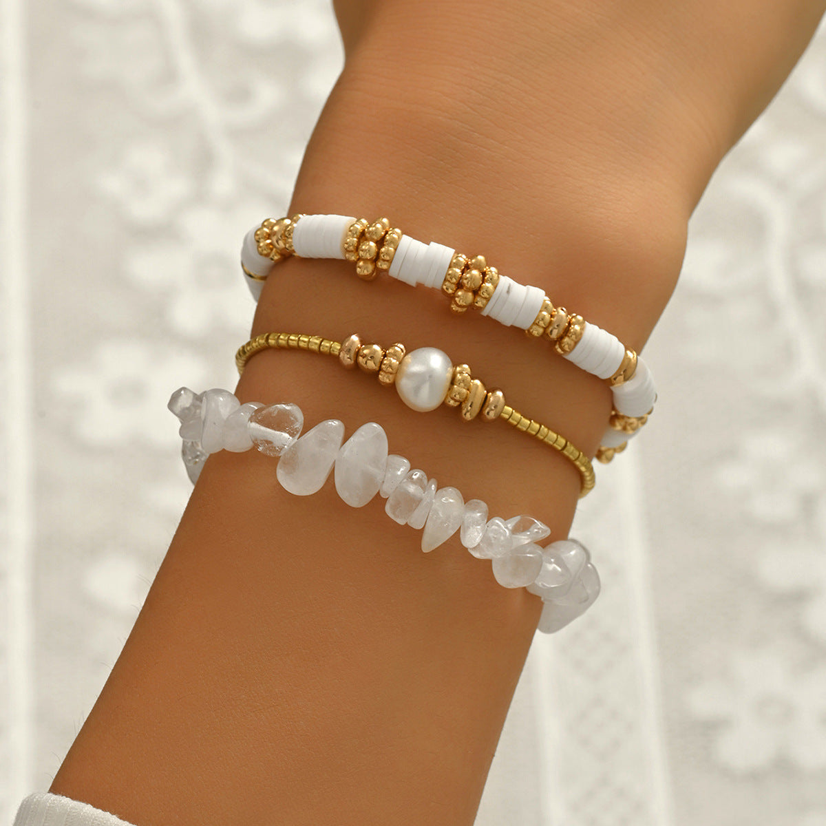 Wholesale Women S Handmade Bracelet Set Crystal Heart Pearl Tassel Leaf Charms Coffee Color Jewelry Accessory For Gift Boutique Resale
