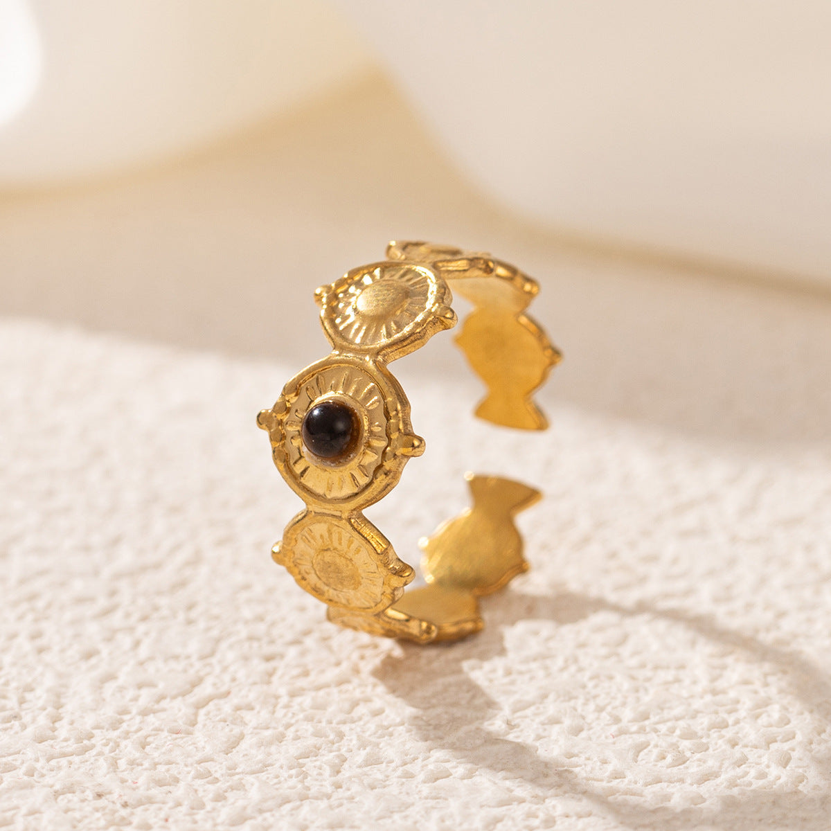 Wholesale Stainless Steel 18K Gold Open Turquoise Ring