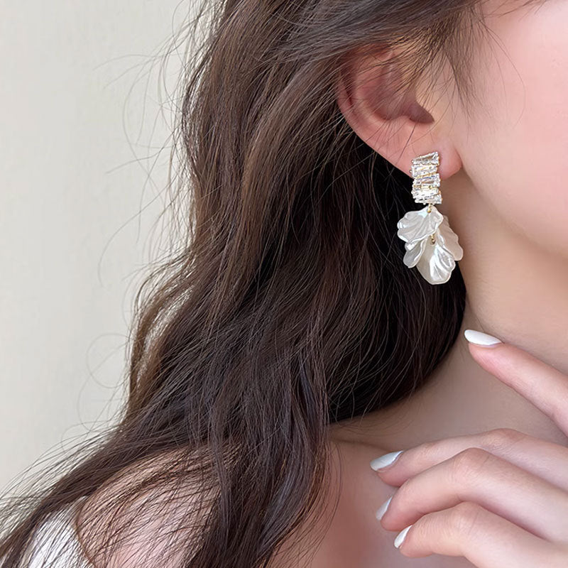 Wholesale Silver Zircon  Shell Flower Tassel Earrings