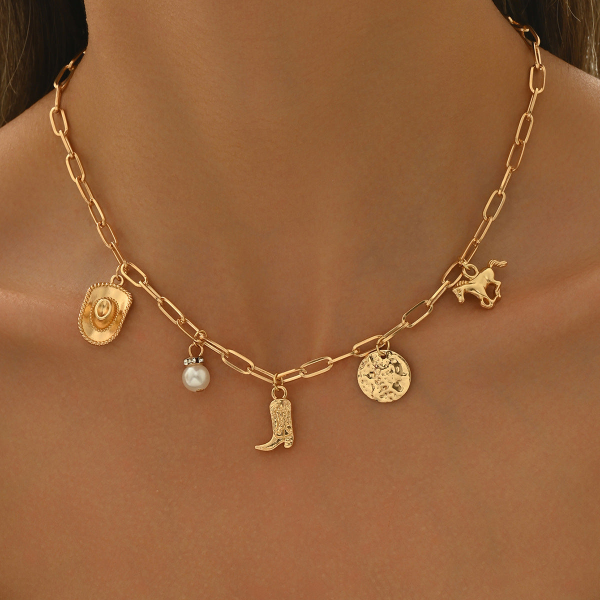 Wholesale Alloy Western-style cowboy hat and boots pendant vintage bracelet
