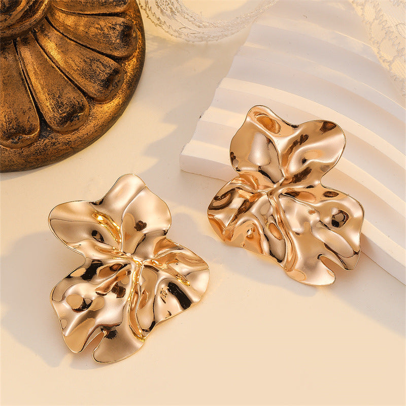 Wholesale Retro Exaggerated Irregular Geometry Metal Earrings Textured Lava Fold Jewelry Accessory