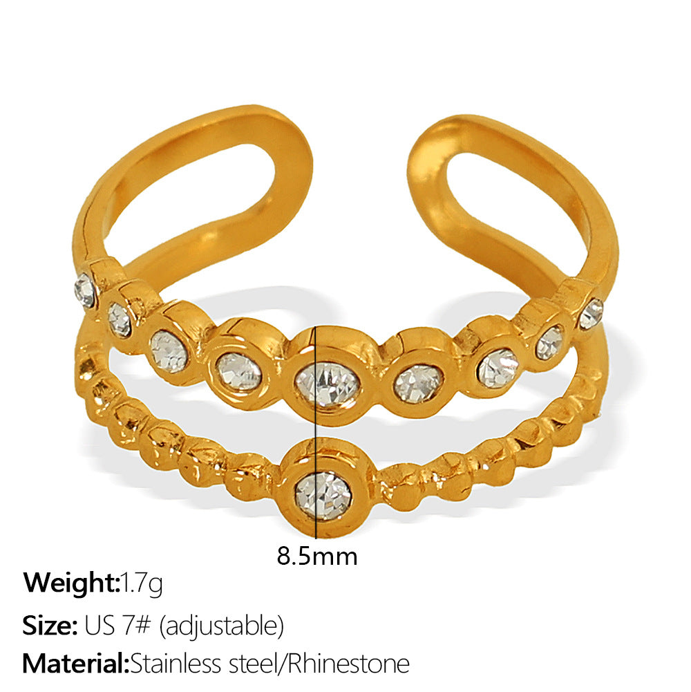Wholesale high sense inlaid imitation pearl rhinestone ring retro titanium steel cross leaf ring jewelry