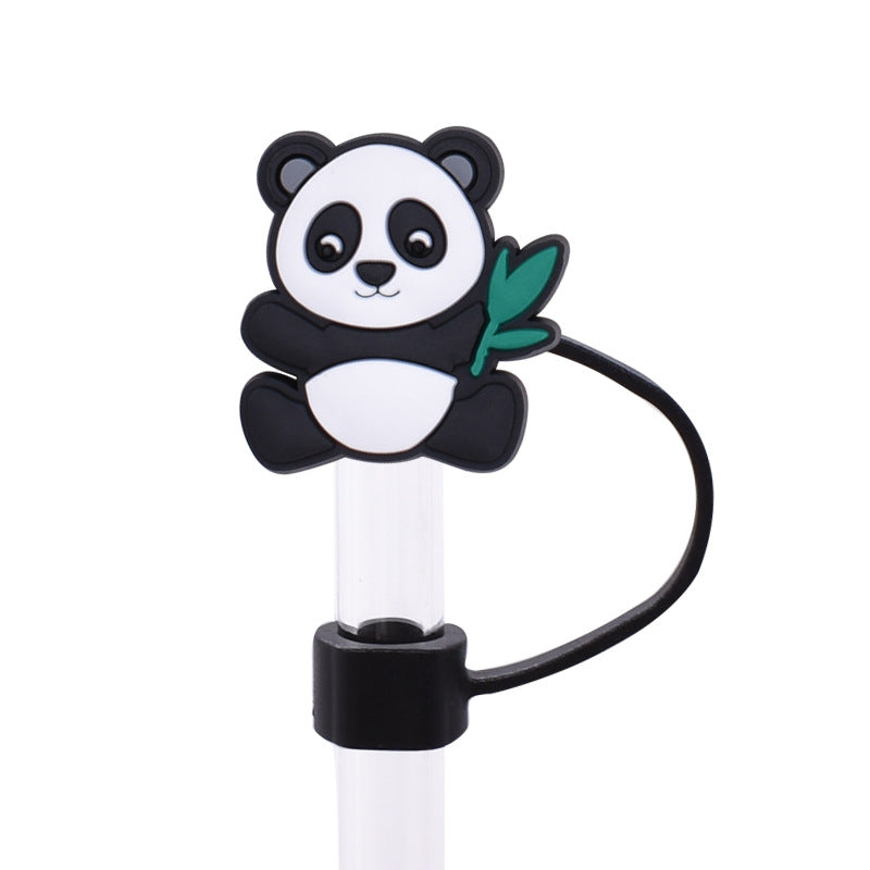 Wholesale Random 100pcs Cute Panda Series PVC Soft Straw Tube Cap
