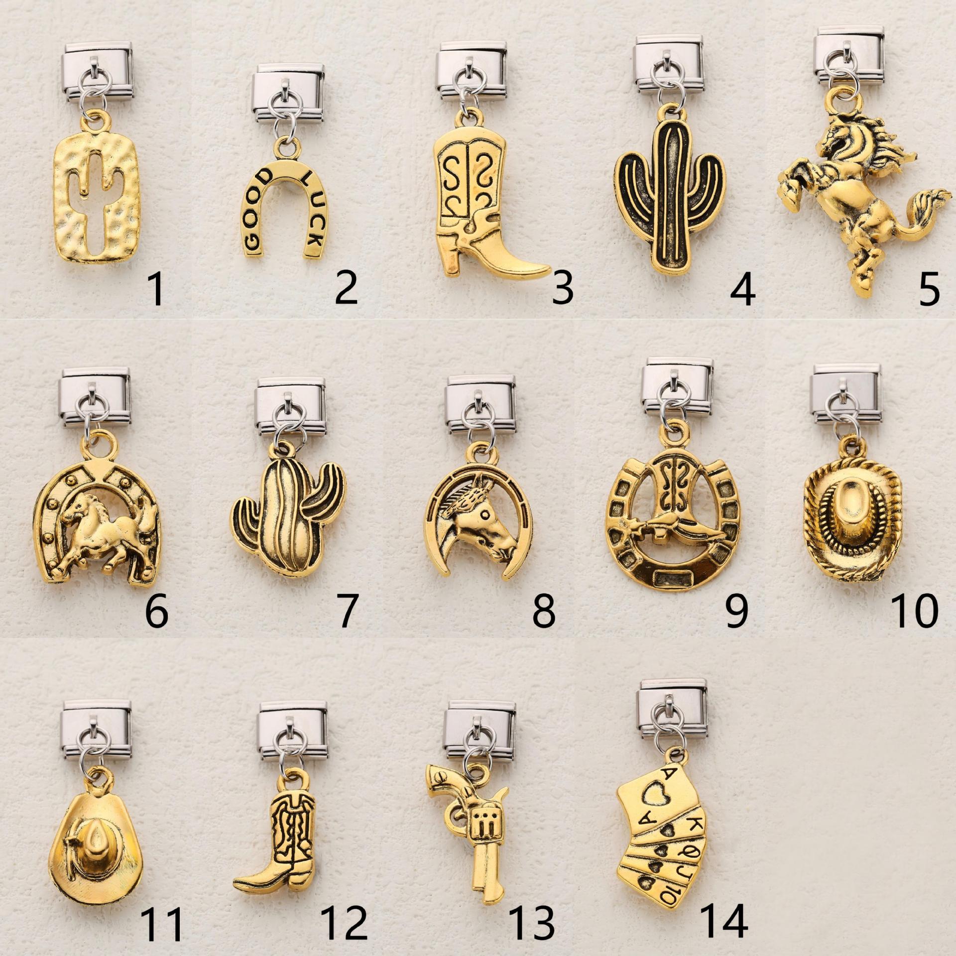 Wholesale 10pcs Italian Charm Bracelet 9mm DIY Splicing Western Cowboy Stainless Steel Composable Bracelet