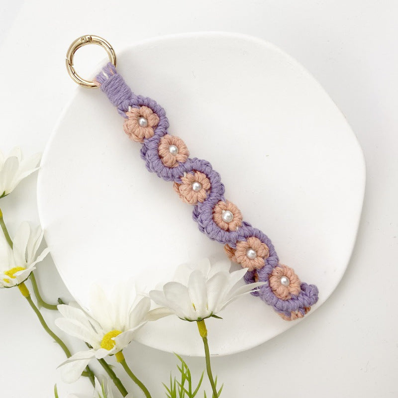 Wholesale Flower Rose Key Ring Handmade Woven Wrist Strap Keychains Lanyard Keychain ACC-KC-Huaien004