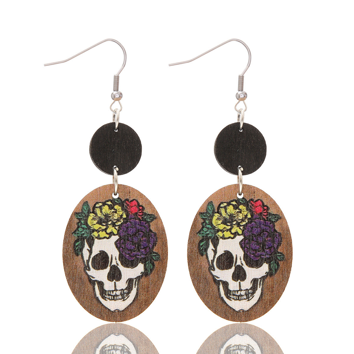 Wholesale Wood Flower Skull Pumpkin Earrings