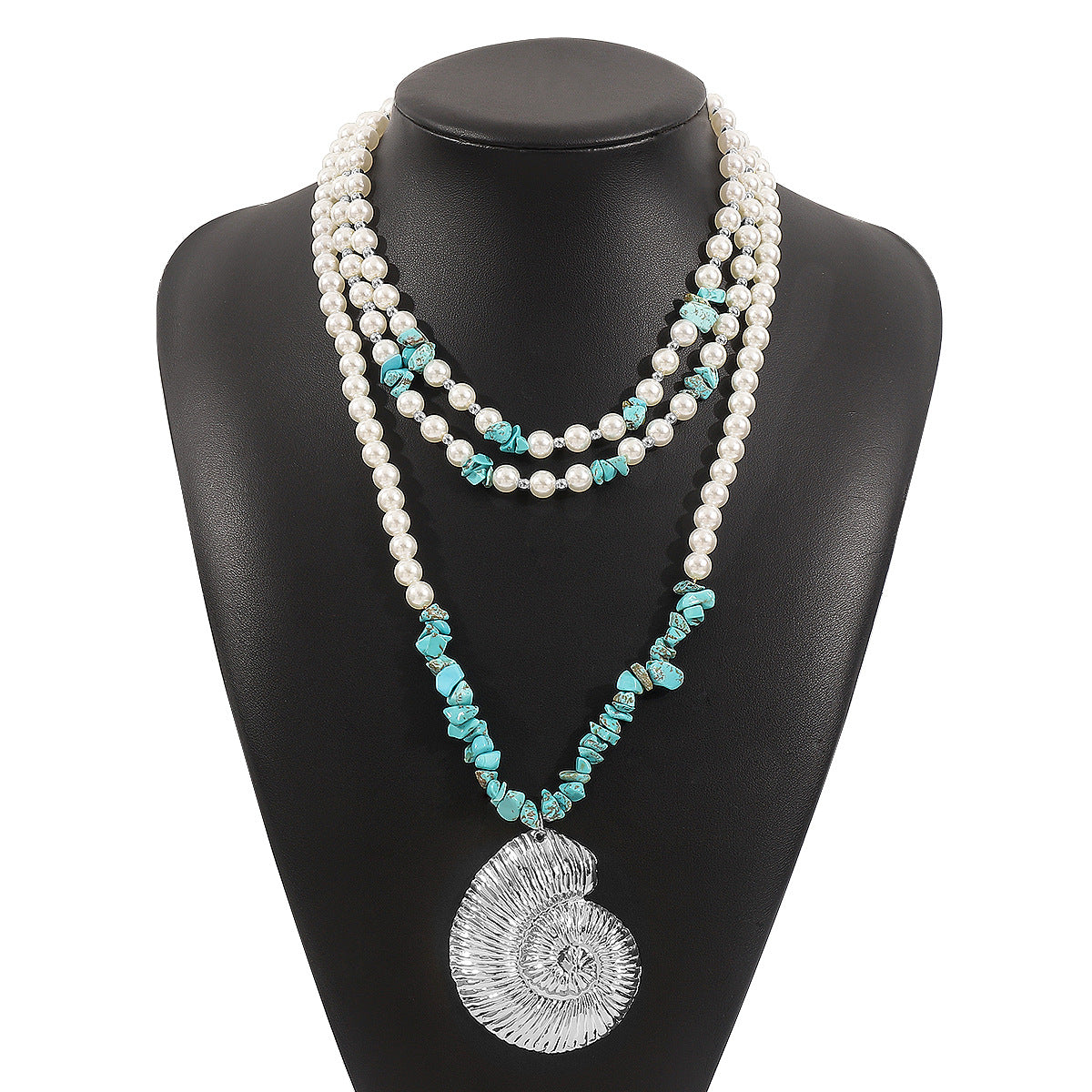 Wholesale Bohemian Multi-layer Love Beaded Necklace Spring and Summer Overlapping Pearl Turquoise Necklace