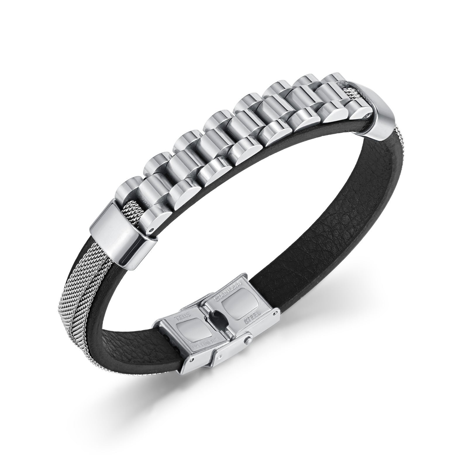 Wholesale men' s new personalized simple creative titanium steel watch with ing leather bracelet