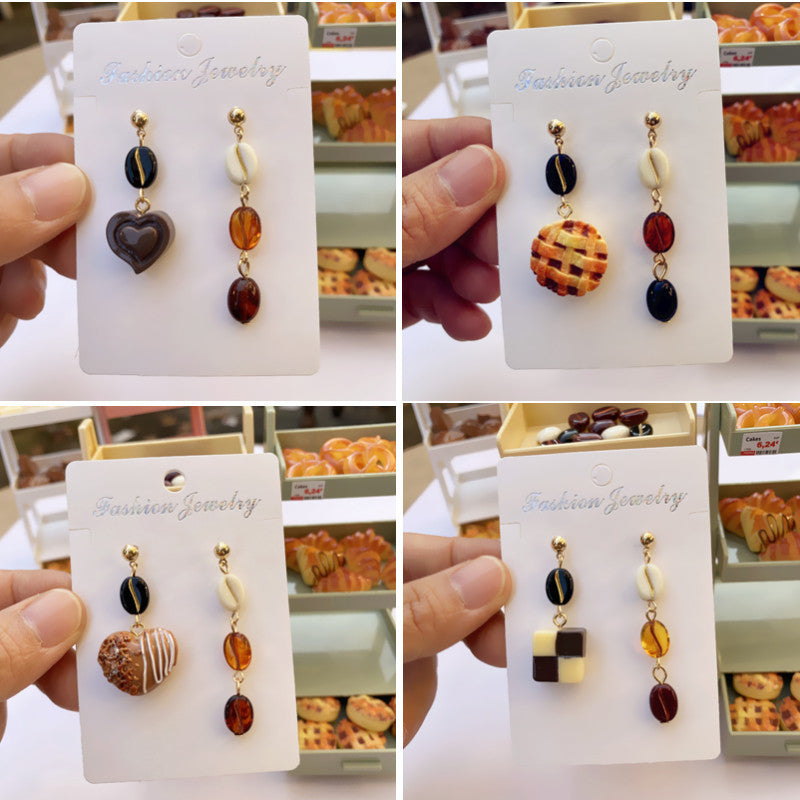 Wholesale coffee bread simulation handmade lye water food play cute earrings