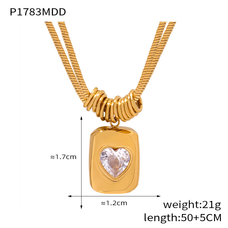 Wholesale Retro Geometric Peach Heart Love Pendant Clavicle Chain Snake Bone Chain Titanium Steel Necklace Choker Necklace ACC-NE-OMK001