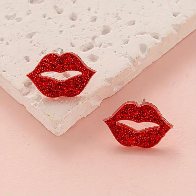 Wholesale  Red Lips Shine Acrylic Earrings
