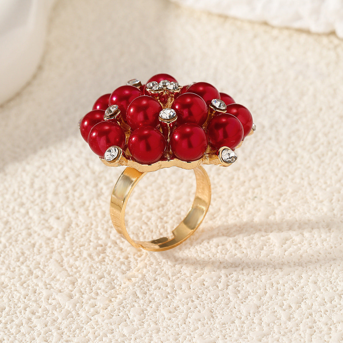 Wholesale Diamond-Embellished Flower Ring  Adjustable rings