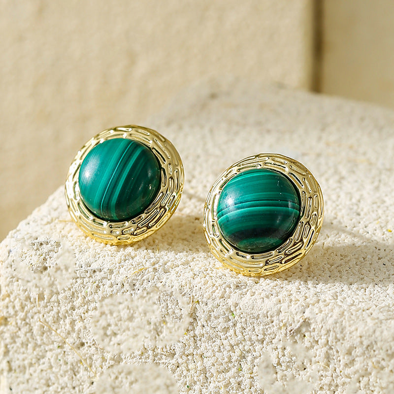 Wholesale Natural malachite four-leaf clover earrings