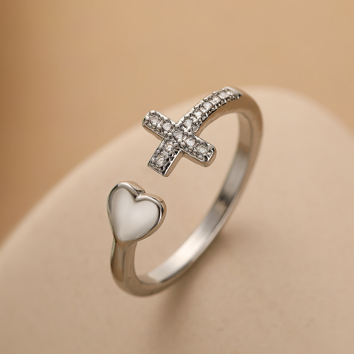 Wholesale Trendy Geometric Cross Zircon Gold Plated Open Ring For Women Adjustable Jewelry Accessory Gift