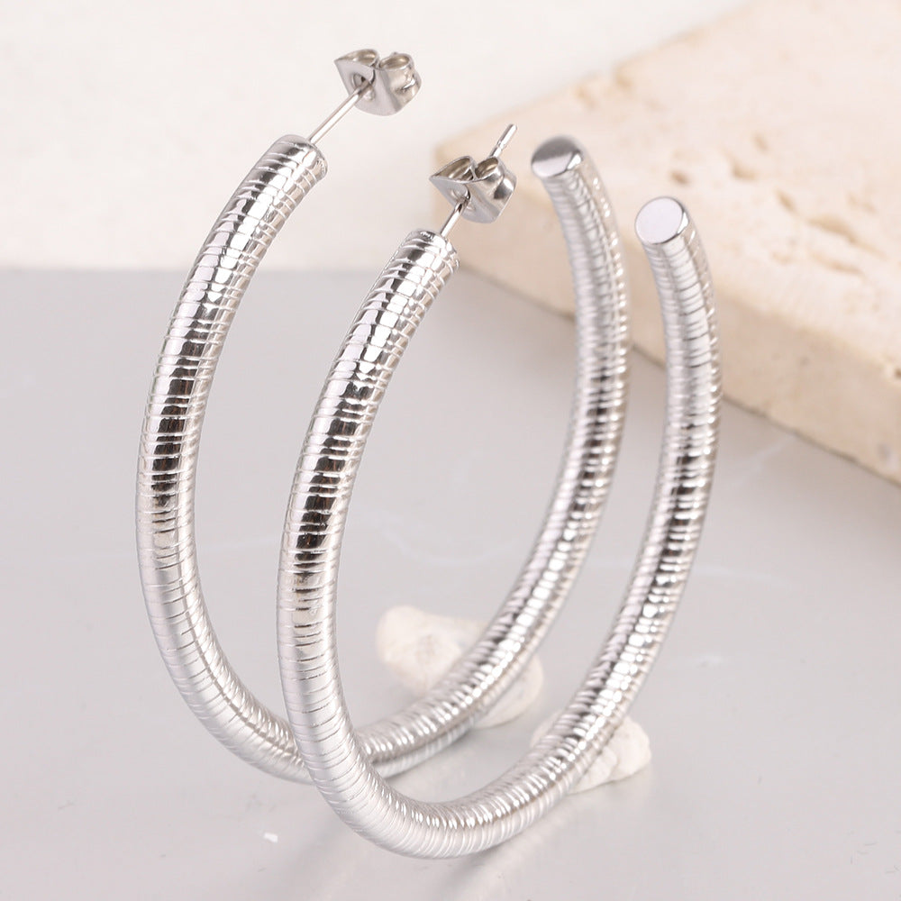 Wholesale Titanium Steel Earrings Circular Mesh 5mm Open Earrings ACC-ES-ZhongZhe005