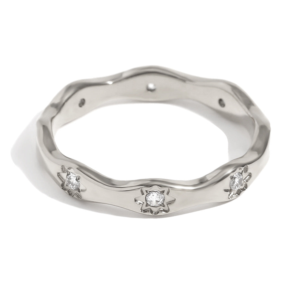 Wholesale Stainless Steel Gold Plated Wavy Star Ring,  Fashion Jewelry Accessory for Boutique Resale