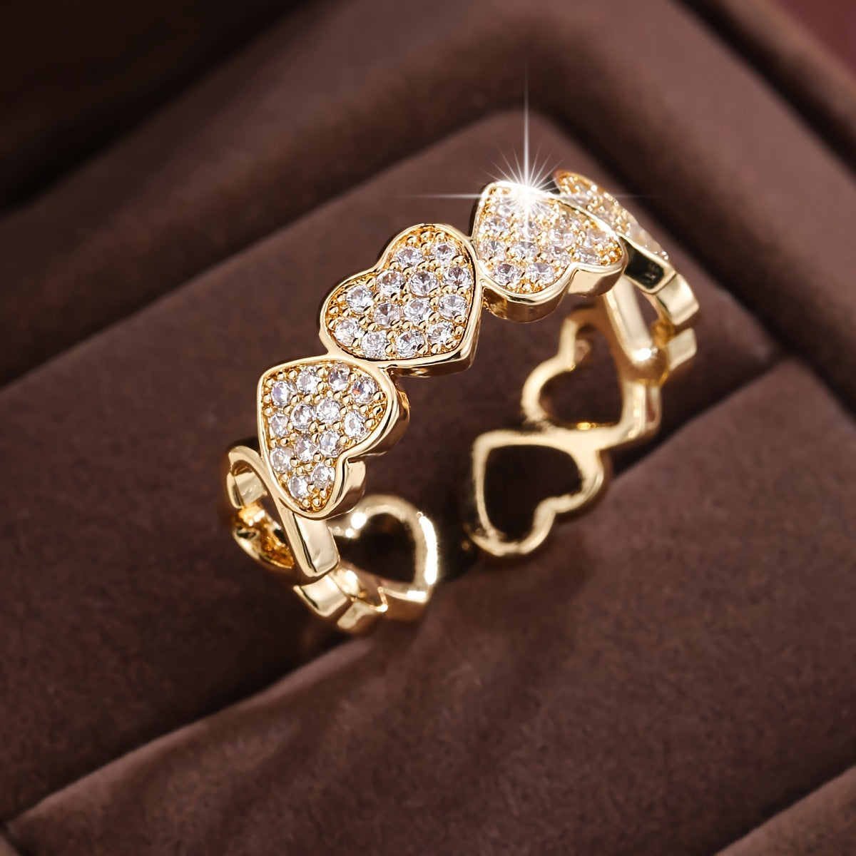 Wholesale Vintage Heart Ring with Zircon,  Adjustable Open Ring,  Fashion Jewelry Accessory for Women,  Gift Idea