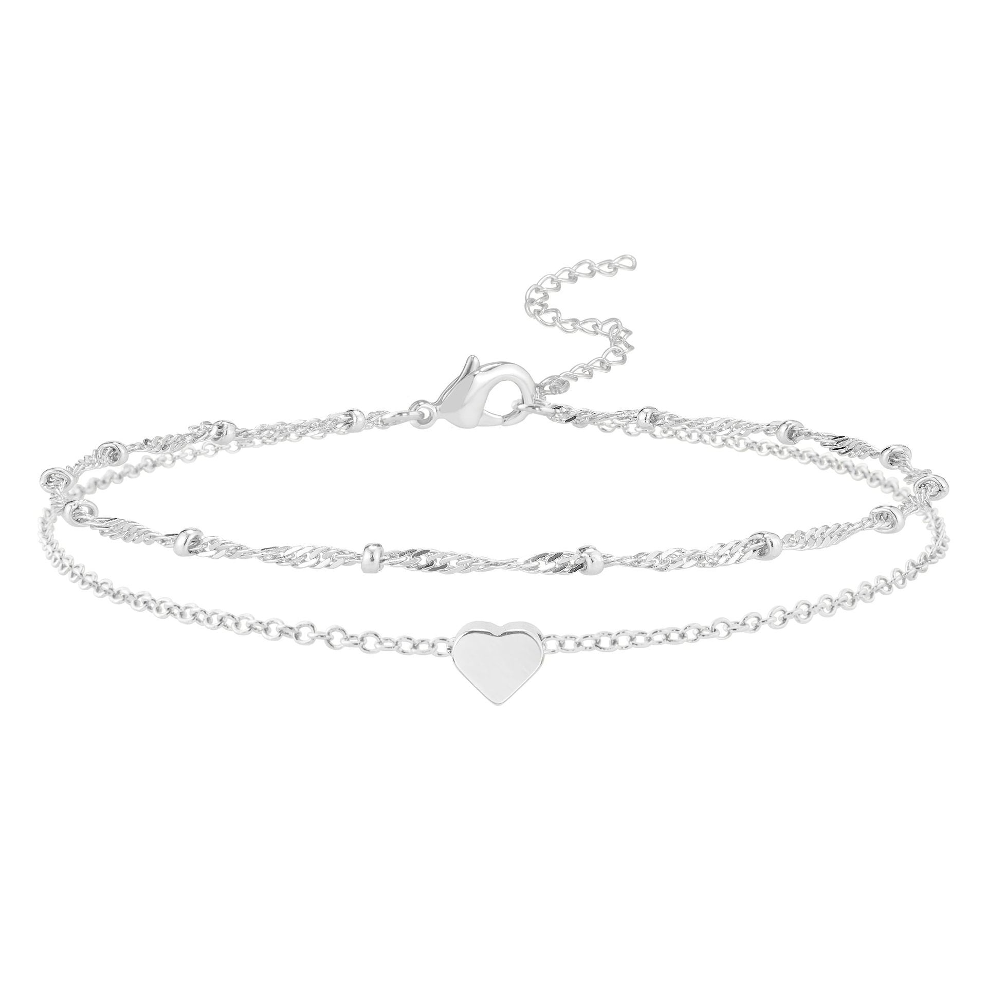 Wholesale  Silver Love Anklet Copper Millet Beads Double Layer Adjustable Foot Accessories