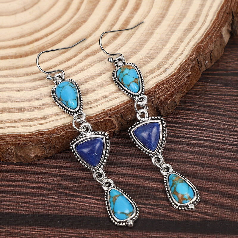 Wholesale Western style Bohemian Style Blue Turquoise Long Earrings