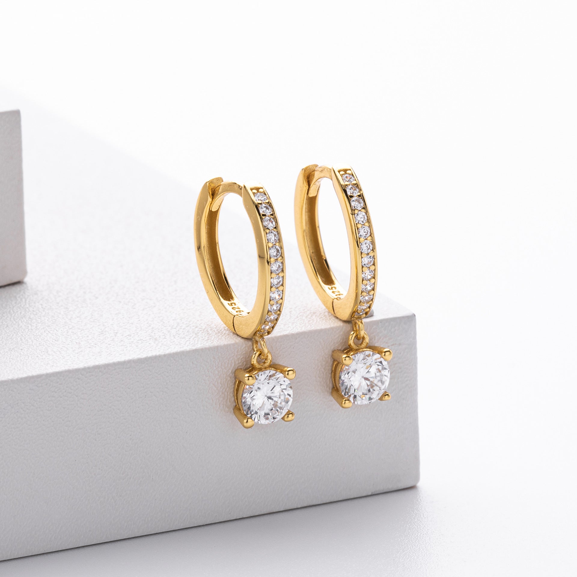 Wholesale  925 sterling silver inlaid zircon round pendant earrings