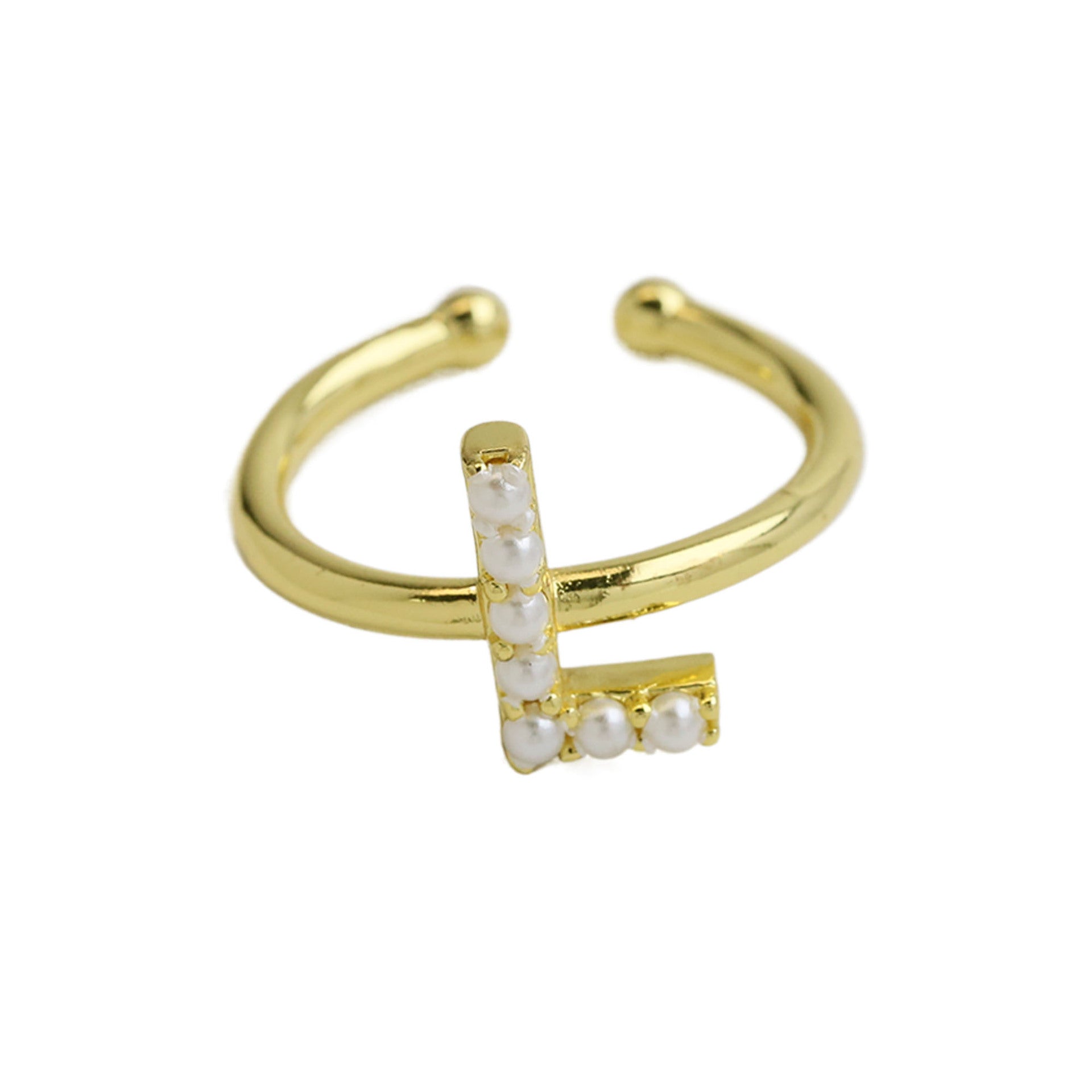 Wholesale  brass pearl 26 English letters open ladies ring