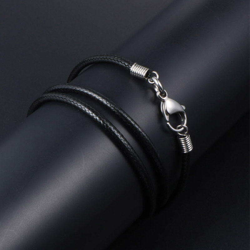 Wholesale Titanium Steel Buckle Simple Black Braided Linen Wax Rope Necklaces ACC-NE-Yixin006