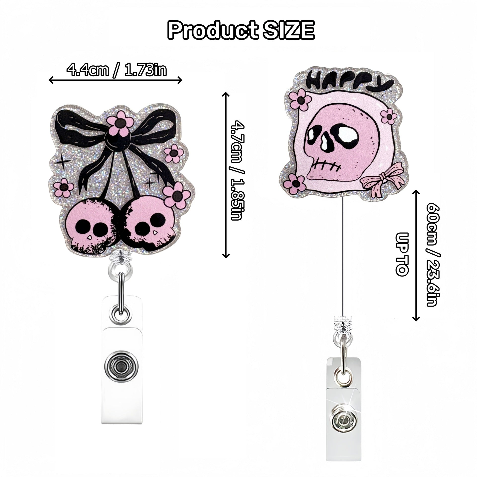 Wholesale Pink Halloween Acrylic Retractable Clip Badge Keychain