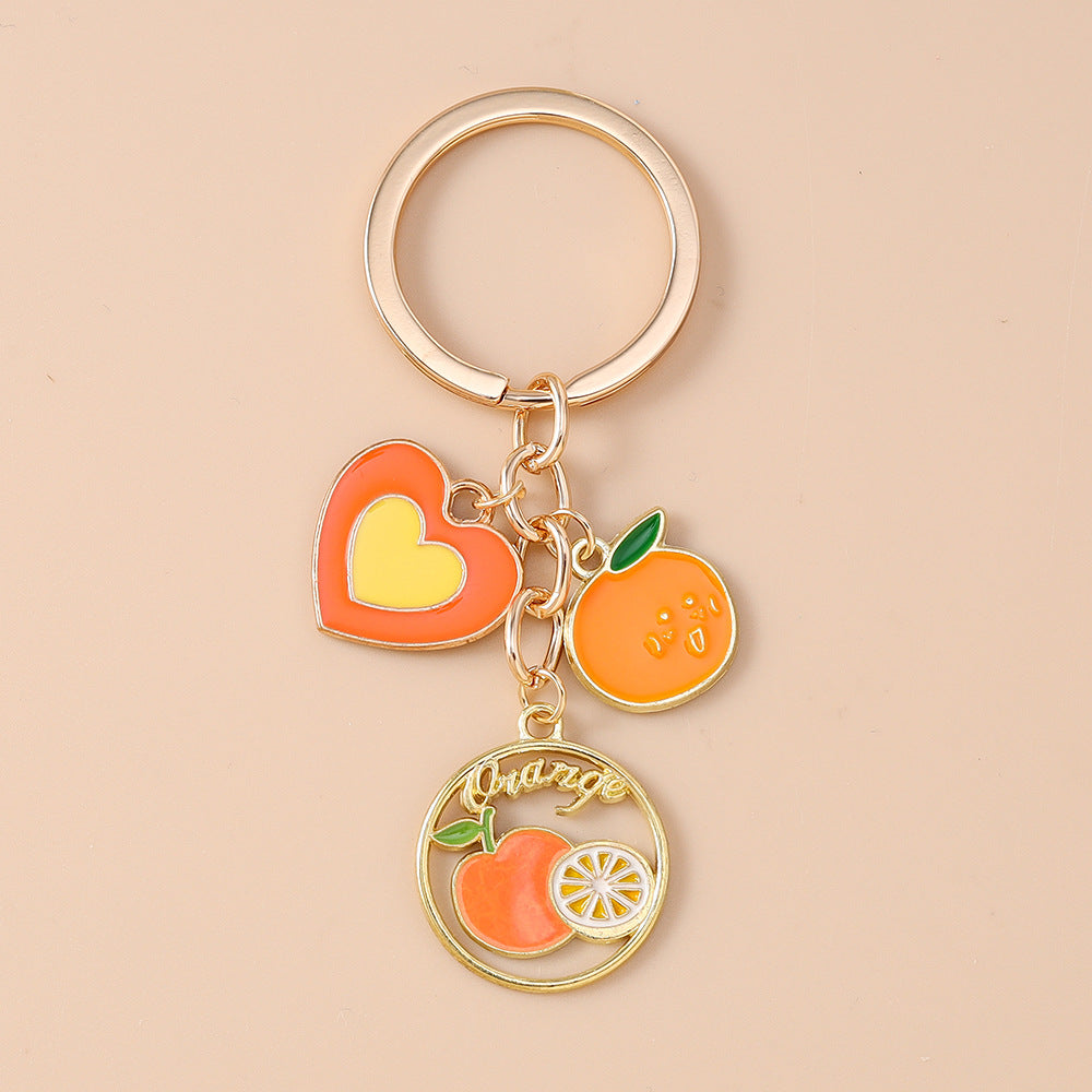 Wholesale  Fashion Simulation Watermelon Orange Key Ring Love Strawberry Apple Key Chain Fruit Bag Pendant