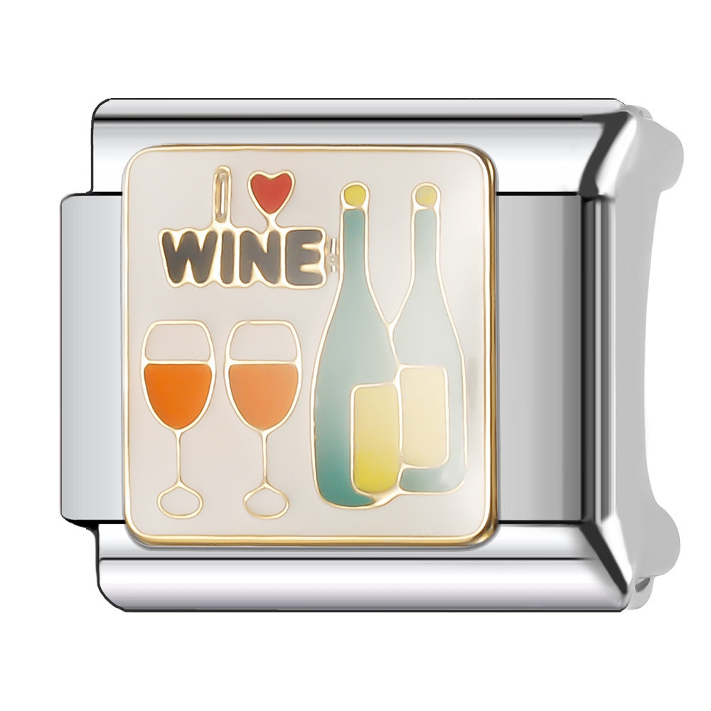 Wholesale Italian Charm Bracelet 9mm DIY Splicing Cartoon Cute Coffee Cup Stainless Steel Composable Bracelet