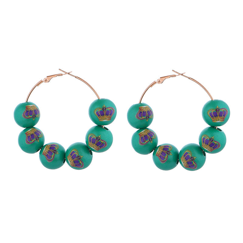 Wholesale Mardi Gras Iris Feather Mask Crown Pearlescent Beaded Large Earrings