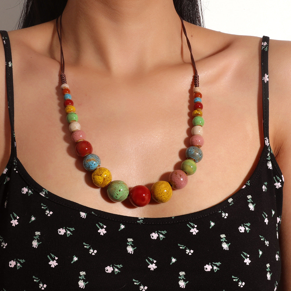 Wholesale Ethnic Style Beaded Ceramic Bead Necklace Bohemian Gravel Color Necklace ACC-NE-JunJie007