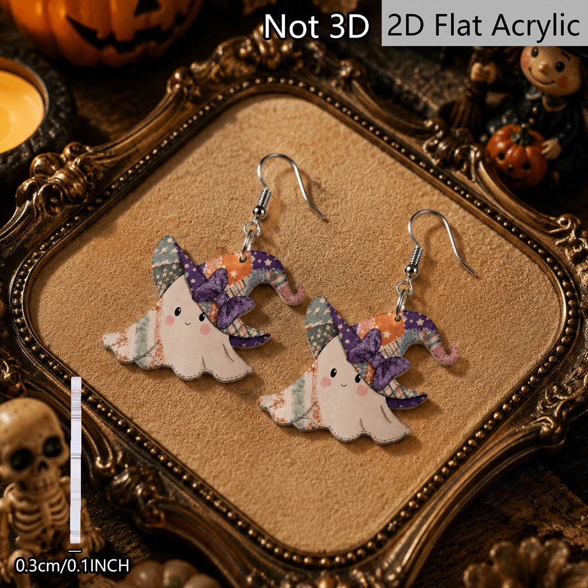 Wholesale Acrylic Ghost Earrings Vintage Witch Bow Print Fashion Jewelry Accessory For Retro Party Look
