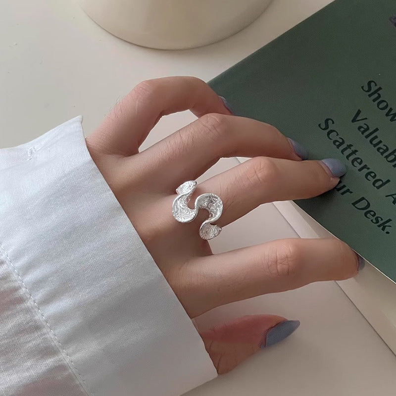 Wholesale  Grass Pattern Wave Roll Ring Geometric Skirt Twisted S925 Silver Plated Open Ring