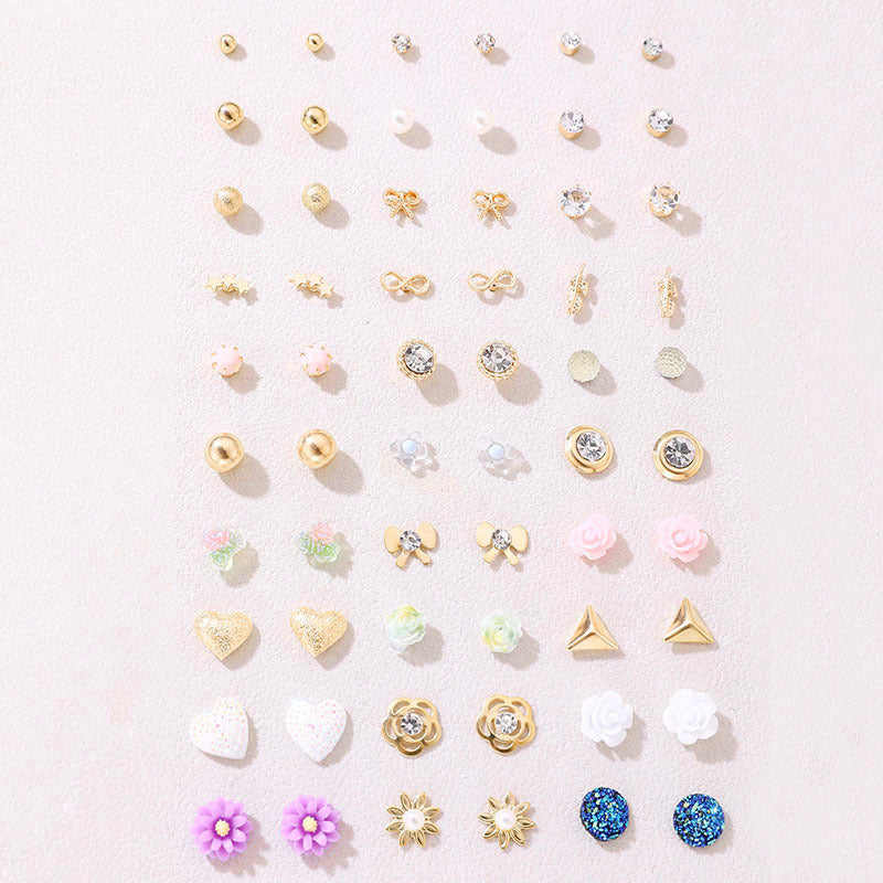 Wholesale diamond compact exquisite love pearl geometric combination female earrings