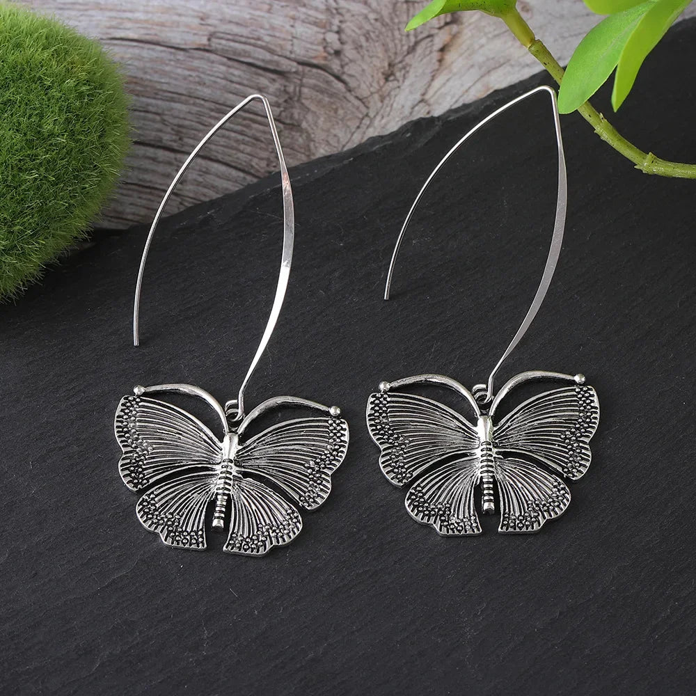 Wholesale Vintage Long Butterfly Simple Cold Style Distressed Metal Earrings
