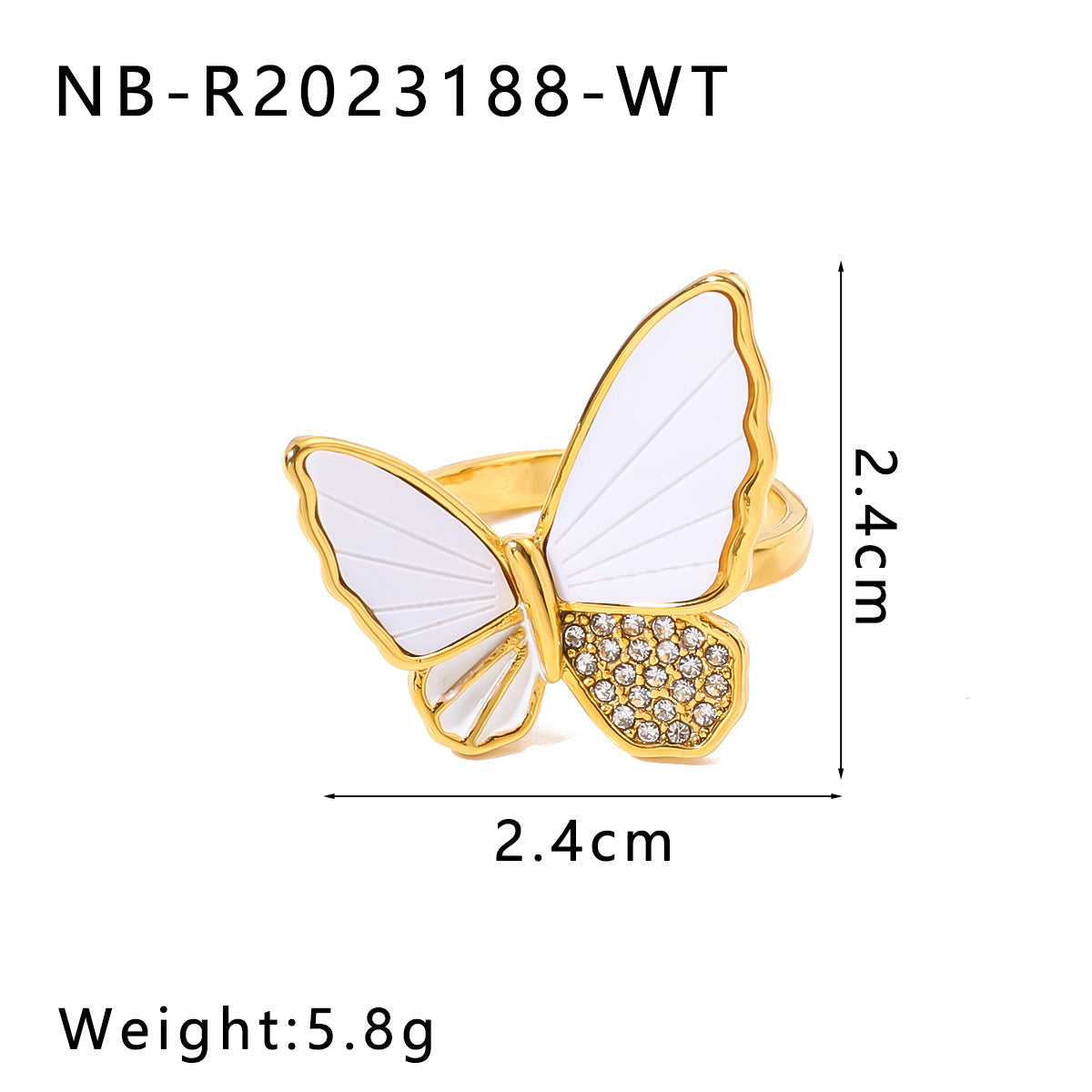 Großhandel blau lila Ölpilze Diamant Schmetterling Ring Licht Luxus Edelstahl mit 18 Karat Gold Ring plattiert