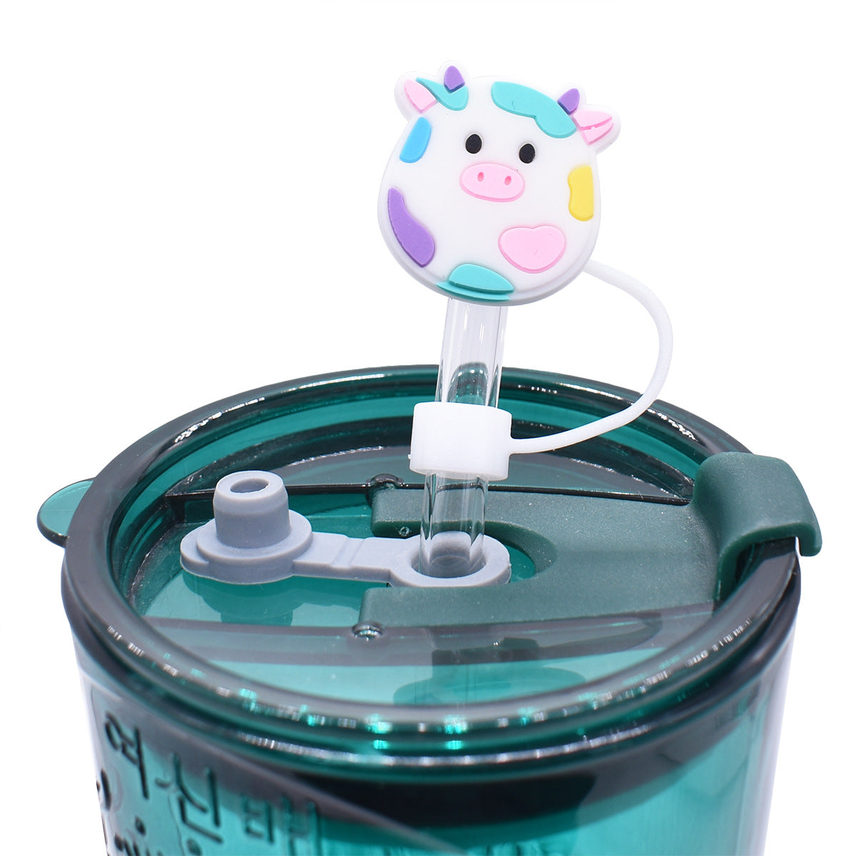 Wholesale Random 100pcs Cow Pattern Piglet Straw Tube Cap 10mm Soft Glue Straw Decoration Straw Cover ACC-SCR-RYY042