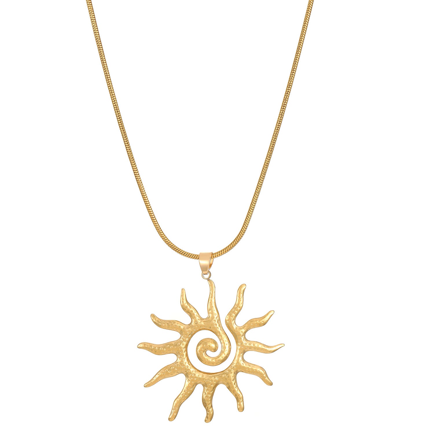 Wholesale Stainless Steel Hammer Spiral Sun Pendant Necklace  Ring