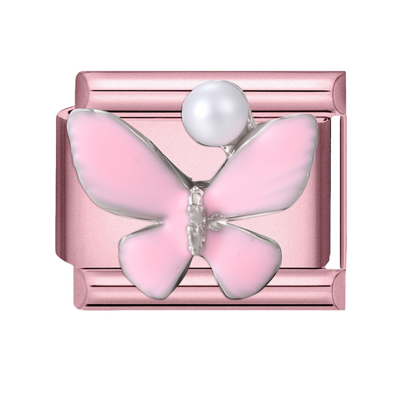 Wholesale 9mm Italian Charm Starter Bracelets pink series  DIY  Single Section Creative Stainless Steel Composable Bracelet