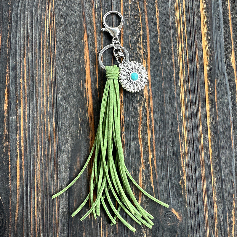 Wholesale Long Tassel Alloy Sunflower Keychain