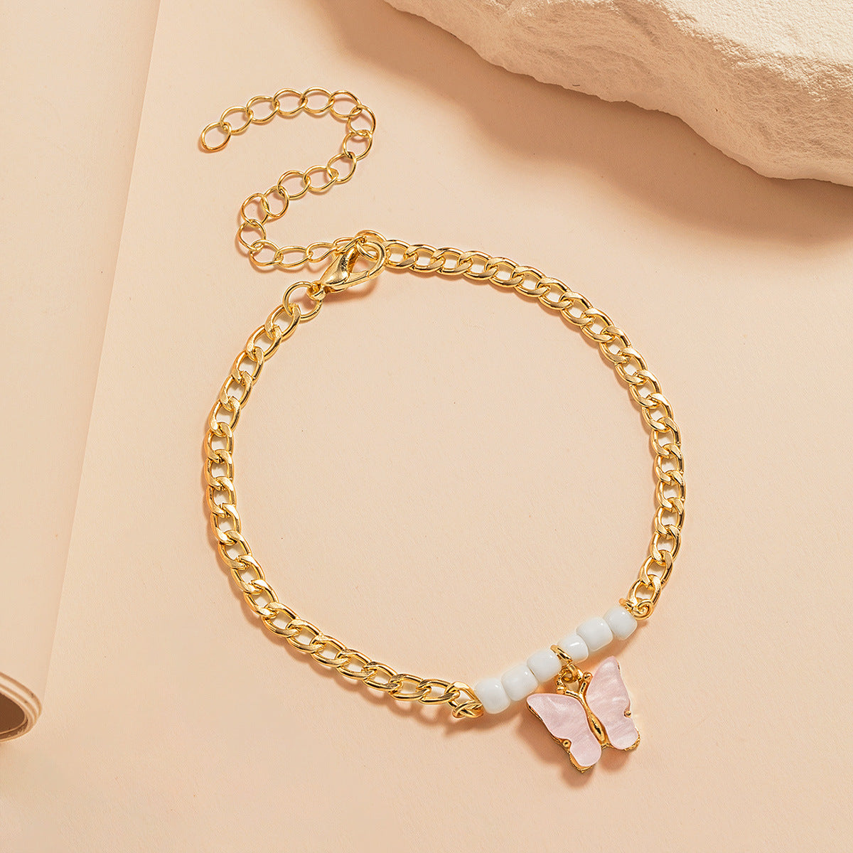Wholesale  butterfly pendant white beaded  anklet