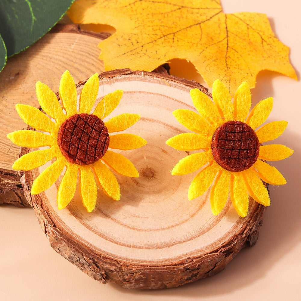 Wholesale  fabric flower earrings  personality popular felt cloth sunflower earrings