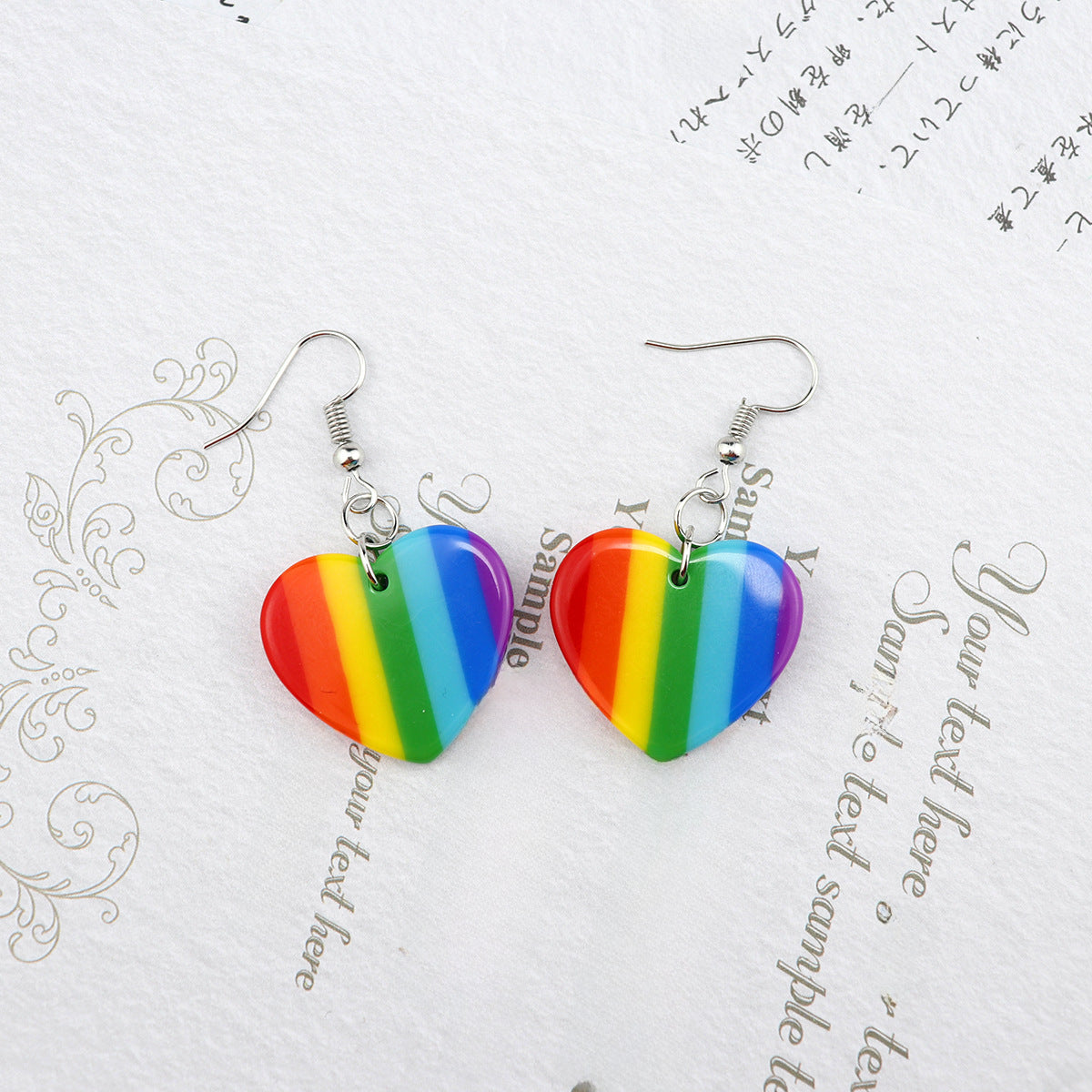 Wholesale rainbow love earrings five-pointed star resin earrings