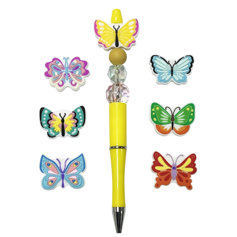 Wholesale Random 10pcs Cartoon Butterfly PVC Soft Glue Focal Beads DIY Beaded Pen Accessories