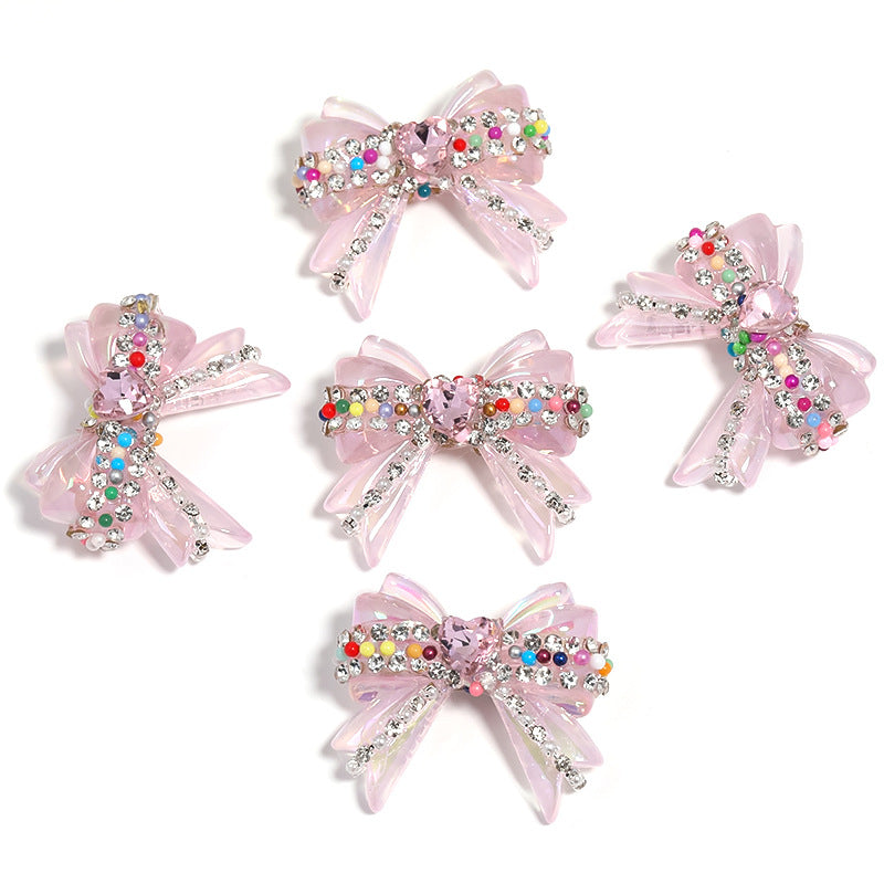 Wholesale 5pcs Water Diamond UV Plated Colored Bow Acrylic Beads ACC-BDS-BLG011