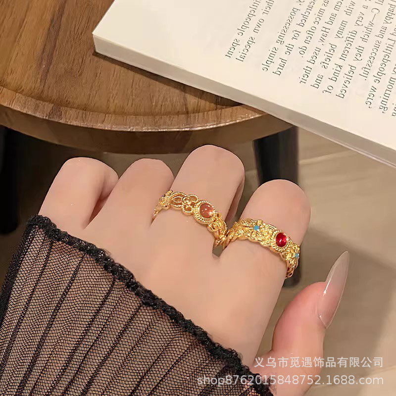 Wholesale Four-Leaf Flower Open Ring,  New Chinese Style Retro Design,  Trendy Jewelry Accessory for Women