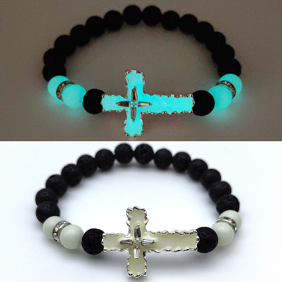 Wholesale Cross Luminous Alloy Diamond 8MM Volcanic Stone Bracelet ACC-BT-FanYou009