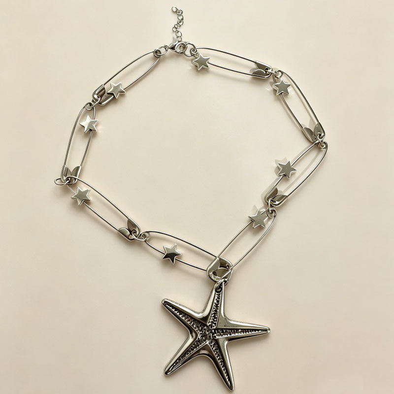 Wholesale Seaside Double-Layer Starfish Beaded Pendant Necklace for Women Summer Long Style with Skirt Sweet Cool Sexy Style Stacked Accessories Necklace