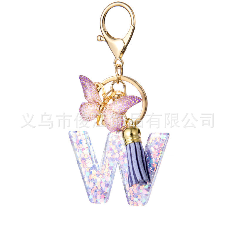 Wholesale Purple Star Tassel Resin Keychain 26 English Letters Bag Charm For Women Students Fashion Decorative Accessory